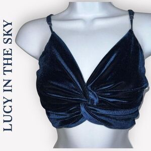 LUCY IN THE SKY  Blue Velvet‎ Spaghetti Strap Crop Top EUC Size Small